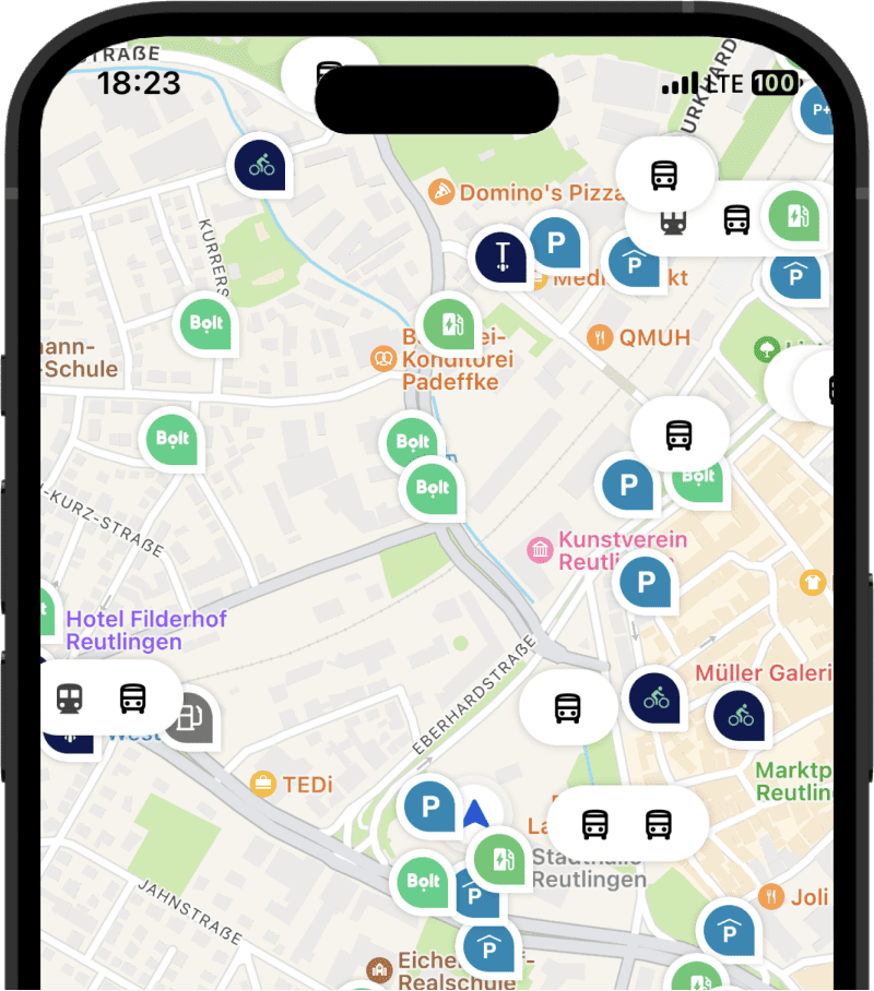 Vorschau des Startscreens der Unbound Mobility App