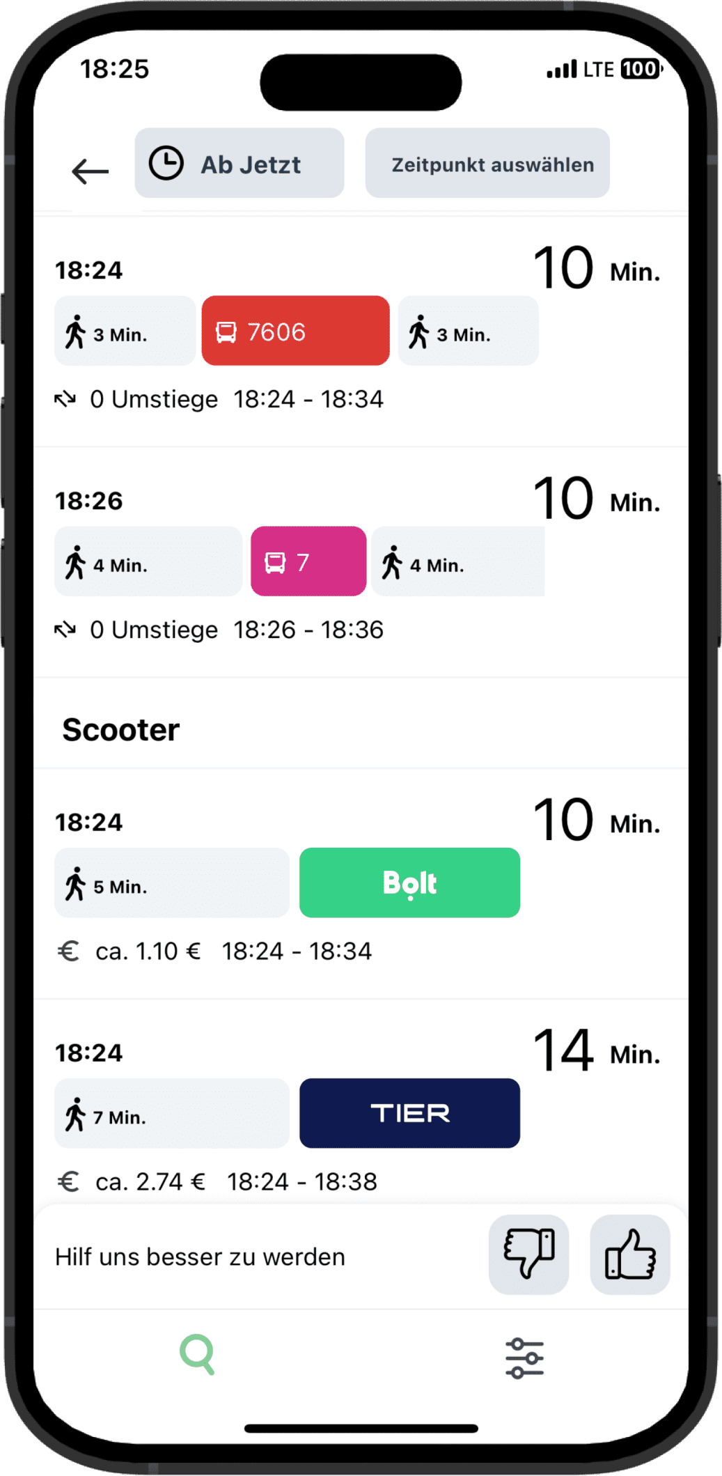 Such Screen der Unbound Mobility App